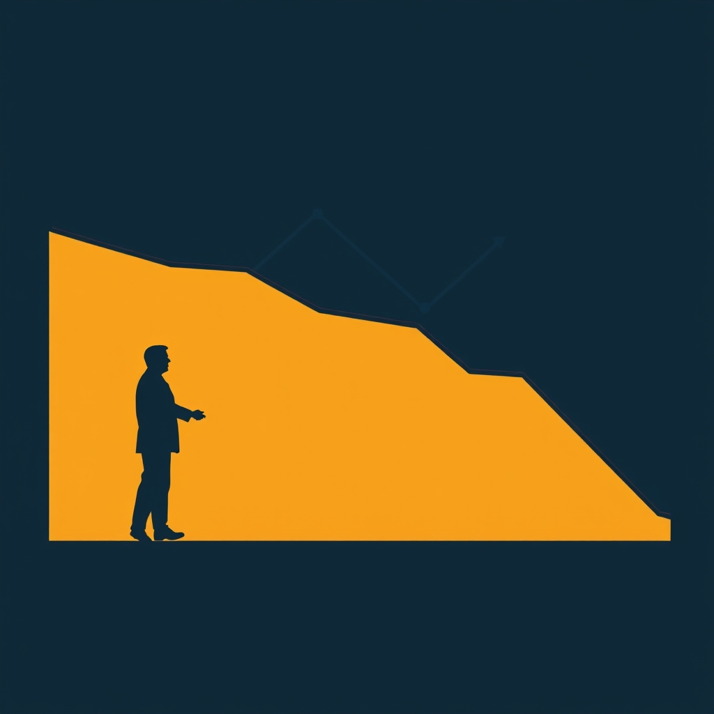 A downward trending graph representing economic approval ratings, with a silhouette of a man resembling Donald Trump in the background. The graph shows a sharp decline, indicating a drop in approval ratings as midterm elections approach.